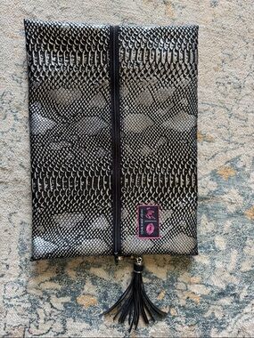 Makeup Junkie Cosmetic Bag - Black Snake Print with Tassel
